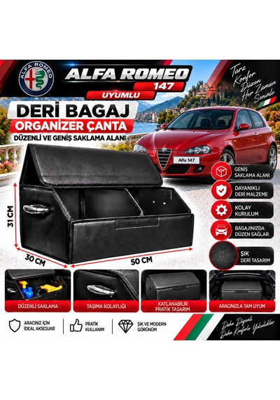 Alfa Romeo 147 Uyumlu Oto Bagaj Organizeri Deri Bagaj Kutu Çanta 1