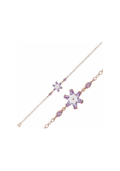 Gümüş Rose Lila Lotus Çiçeği Bileklik Gümüş Gümüş