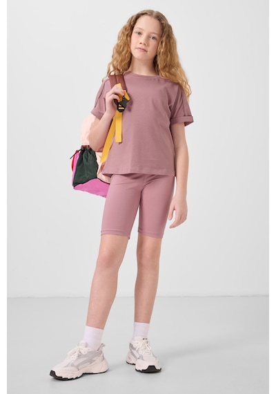 Gül Kurusu Pamuklu O Yaka Oversize Fit Basic Kız Çocuk T-shirt - 75182 Gülkurusu