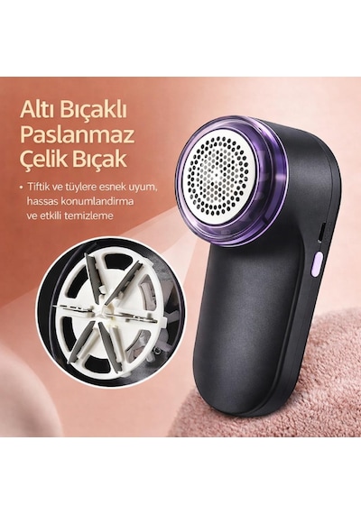 Coofbe Dijital Ekranlı Şarjlı 6 Bıçaklı Şarjlı Tüy Temizleme Ve Tiftik Temizleme Makinesi Tiftik Toplayıcı Açık Bej