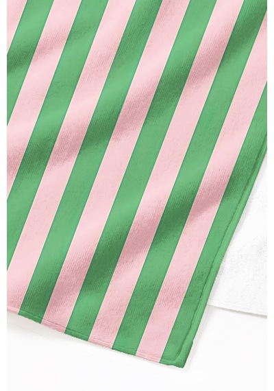 Çizgili Pembe Yeşil Plaj Havlu Örtüsu - Modern Renk Bloklu Hızlı Kuruyan Mikrofiber Havlu Örtü Uçuk Akasya