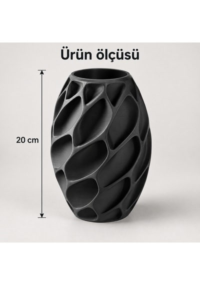 Yaprak Desenli Dekoratif Vazo 20 Cm Kuru Ve Yapay Çiçek Vazosu Siyah