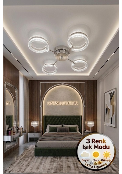 Aurea Model 4'lü Gümüş 3 Renk Modu Ledli Tavana Sıfır Salon Mutfak Çocuk Yatak Odası Led Avize