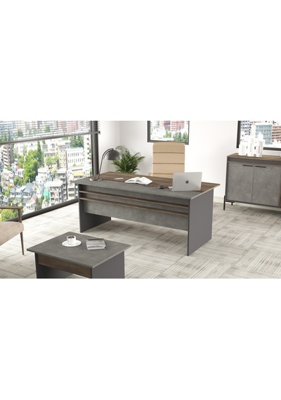 Robinhome Robin Home Berlin A Ofis Çalışma Masası 180Cm*90Cm Kahve-Beton-An Gri