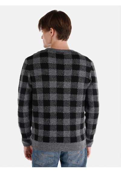 Colin's Colins Regular Fit Bisiklet Yaka Baskılı Gri Erkek Kazak Cl1065573 Gri Melanj