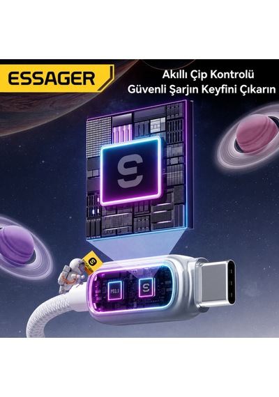 Essager 1 Metre 100w 7a Usb-a To Type-c Hızlı Şarj Kablosu Rgb Işıklı 480mbps Veri Aktarımlı Örgülü Data Kablosu Siyah