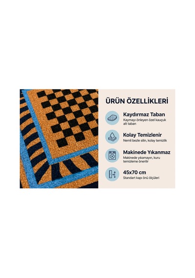 Coco Cc017a Geometrik Desenli Kalın Kaymaz Taban Nem Alıcı Şık Tasarım Kapı Önü Paspası 45x75 Cm Bej