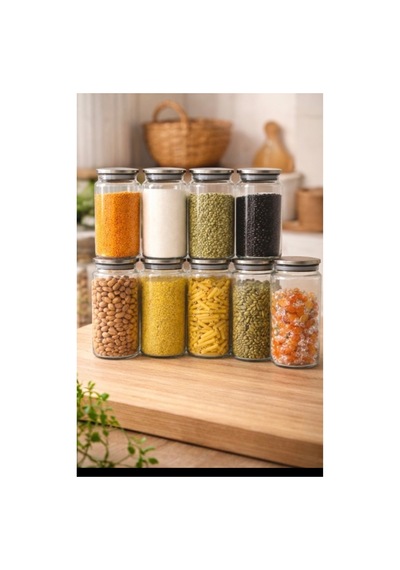12 Adet 1300 Ml Vakumlu Metal Kapaklı Cam Bakliyat Erzak Saklama Kavanoz Saklama Kabı Gri Gri