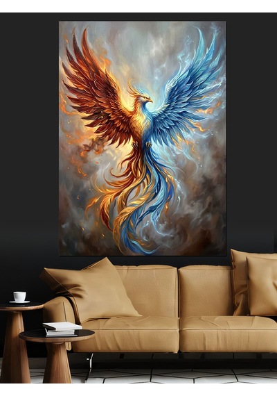 Küllerinden Doğan Mavi Ve Turuncu Phoenix Dekoratif Kanvas - Mdf Ahşap Tablo