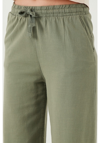 Lela Pamuklu Relaxed Fit Yüksek Bel Geniş Paça Bayan Pantolon 668Yp5275 Haki