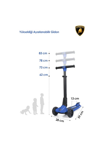 Lamborghini Lisanslı L1 Luxury Katlanabilir 3 Tekerlekli Işıklı Çocuk Scooter Pembe Mavi