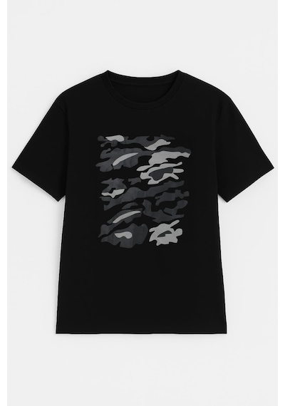 Markapia Woman Kadın Bisiklet Yaka %100 Pamuk Baskılı Siyah T-shirt 2xl