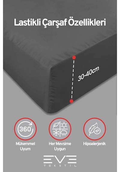 Eve Tekstil %100 Pamuk Ranforce Çarşaflı Yastık Ve Yorgan Kılıflı Çift Kişilik Nevresim Takımı 200x220 Cm Koyu Gri