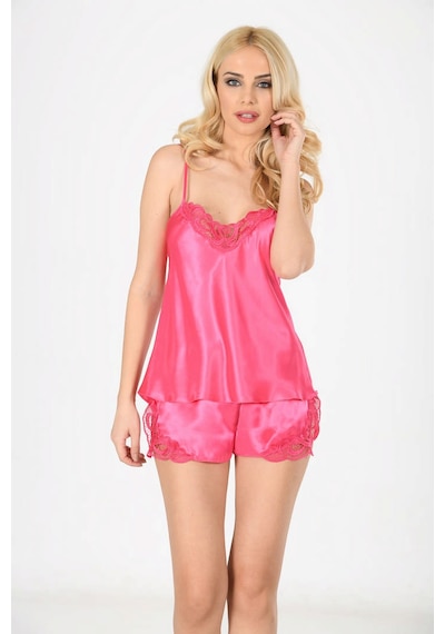 Sistina Fuşya - 517 - Saten Babydoll Şortlu Takım - 279 - - Concepta - Beden S/m