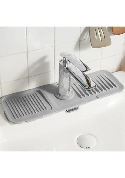 Elastik Musluk Matı Su Tutucu Düzenleyici Kaydırmaz Taban Organizer Mutfak Banyo Lavabo Silikon Gri Diğer