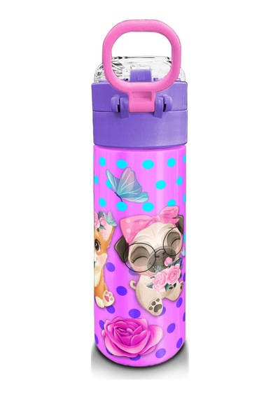 Coral High Kids Pembe Köpek Desenli Pipetli Ve Direkt İçim Çelik Termos 500 Ml 31951 Pembe - Altın