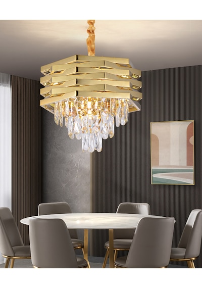 Corde 40'lık Gold Kaplamalı Kristal Avize Gold