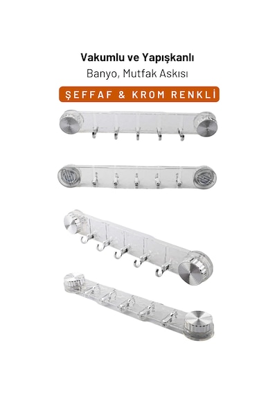 Vakumlu Ve Yapışkanlı Mutfak Banyo Askılığı Şeffaf
