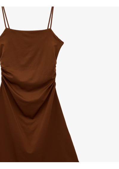 Koton Drape Detaylı İnce Askılı Mini Bodycon Elbise Kahverengi 6sak80013ek Kahve