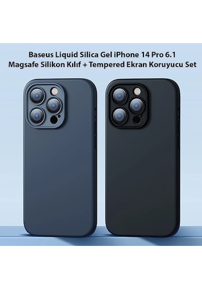 Baseus Liquid Silica Gel İphone 14 Pro 6.1 Magsafe Silikon Kılıf + Tempered Ekran Koruyucu Set- 5775