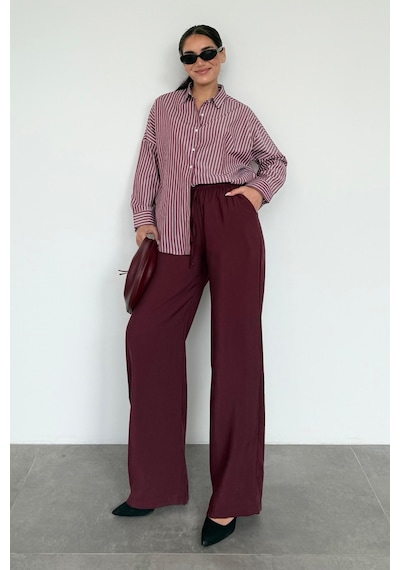 Madmext Bordo Çizgili Kadın Gömlek Mg2410 Bordo