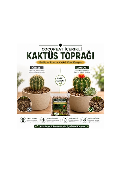 Kaktüs Toprağı Cocopeat Perlit Ve Pomza Katkılı Özel Karışım 5 Litre