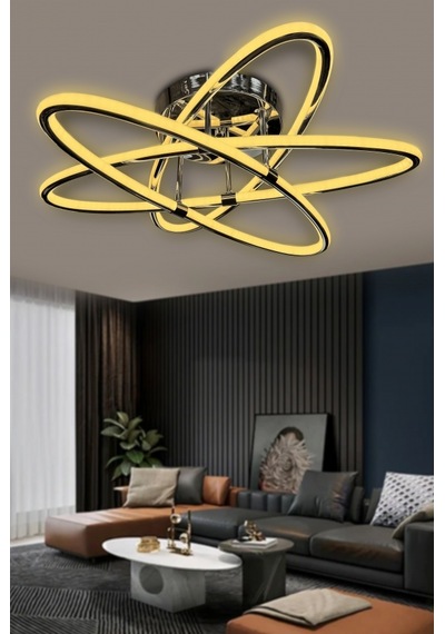 Atom Çift Ledli 3 Kol Led Avize - Kumandalı / Krom Krom