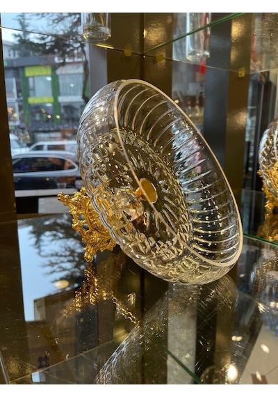 Paşabahçe Lotus Kristal 24 Cm Kesme Dekor Gold Ayak Salata Kasesi Cam Sunumluk- Servis Tabağı