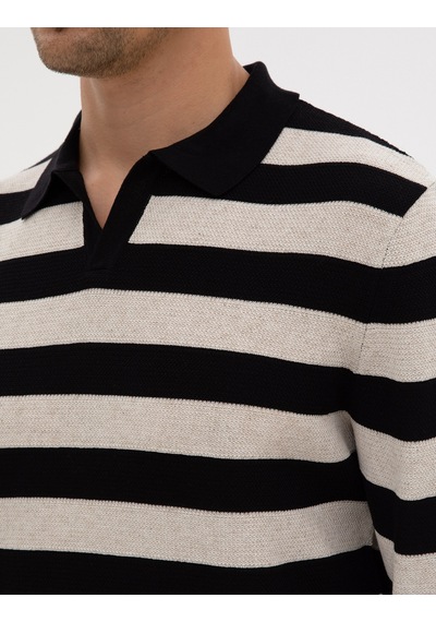Pierre Cardin Siyah Slim Fit Keten Karışımlı Apaş Yaka Triko Kazak 50315949-vr046