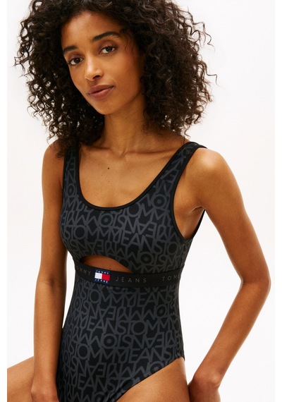 Tommy Hilfiger Kadın Cut Out Op Print Siyah Mayo-16267