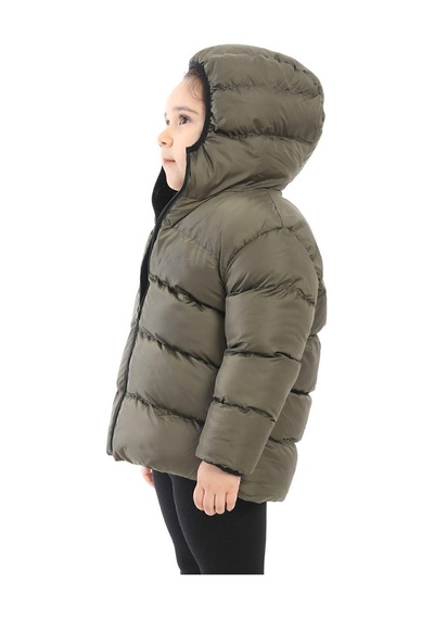 Spor Kız Çocuk Polarlı Kapüşonlu Su Geçirmez Rüzgara Dayanıklı Şişme Kışlık Mont & Kaban-213 Siyah