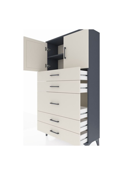 Arges Dolap 2 Raflı 5 Çekmeceli 2 Kapaklı 88x30x163 Antrasit-aytaşı Antrasit