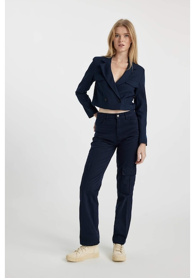 DeFacto Coool Straight Fit Gabardin Pantolon Kargo Cepli Yüksek Bel B0458AX23AUNV28 Lacivert