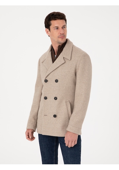 Cacharel Vizon Slim Fit Yün Karışımlı Kruvaze Kaşe Kaban Kahverengi