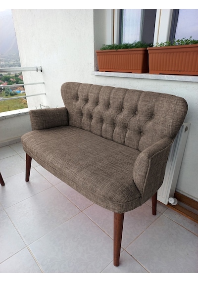 Azra Mobilya Ikili Balkon Koltugu - Kanepe - Keten Kumaş - Bekleme Koltugu-çay Seti Koltugu - Kahverengi Kahverengi