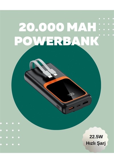 Dijital Ekranlı 20.000 Mah Powerbank 22.5w Hızlı Şarj + Çoklu Bağlantı Seçeneği Diğer
