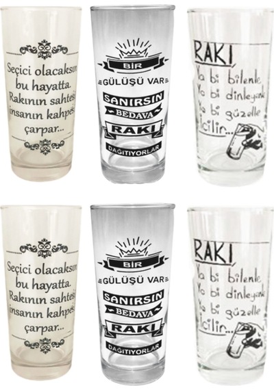 3 Farklı Model 6 Adet Rakı Bardak Seti Karışık Rakı Bardağı