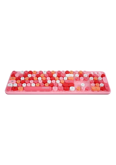 Everest Round Km-6282 Renkli Tuşlu Pembe Kablosuz Q Multimedia Klavye + Mouse Set Optik