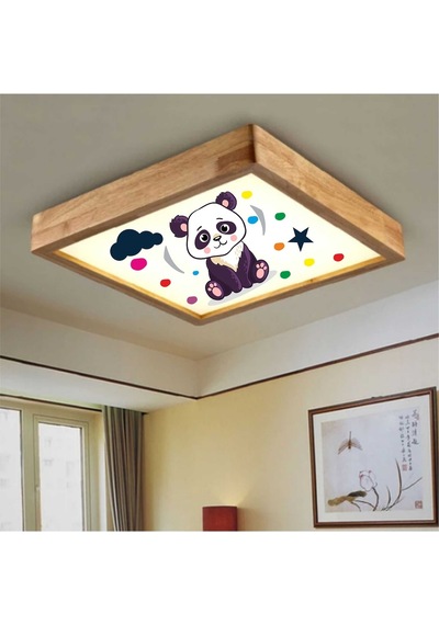Ahşap Çerçeve Tavan Led Aydınlatma Avize 60X60Cm Kids Pandabeyaz