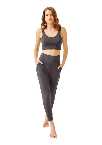 Cottonhill Füme Yüksek Bel Çift Cepli Kadın Jogger Eşofman Altı Füme