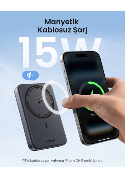 Ugreen Zapix 10.000mah 30w Magsafe Wireless Hızlı Şarj Powerbank, 30w Usb-c+15w Wireless Şarj, 45763 Gri