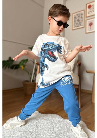 Riccotarz Erkek Çocuk Dinazor Digital Baskı Ve Yazı Detaylı T-shirt Mavi Eşofman Takım Buz Mavi Riccotarz Erkek Çocuk Dinazor Digital Baskı Ve Yazı Detaylı T-shirt Mavi Eşofman Takım Buz Mavi