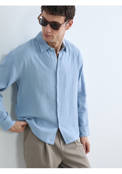 Lcw Vision Mavi Regular Fit Dokulu Erkek Gömlek