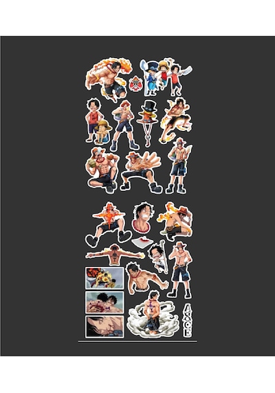 One Piece 2li Sticker Set -portgas D. Ace-telefon Süsleme Etiketleri-ödül Çıkartmaları- Anime Etiketi Kırmızı