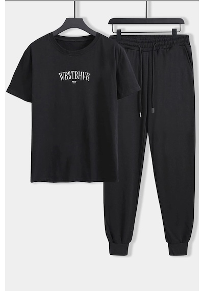 Uyguntarz Unisex Dont Baskılı 2'li Eşofman Takımı Siyah