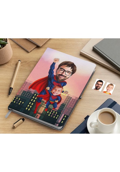 Bk Gift Kişiye Özel Baba Ve Süper Çocuk Karikatürlü Beyaz Defter-1 , Arkadaşa Hediye , Sevgiliye Hediye
