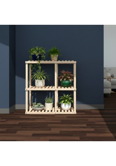 100x100 Cm Masif Ahşap Çiçeklik Standı - Kahve & Bej Renk Seçenekli Çok Katlı Saksılık Bej