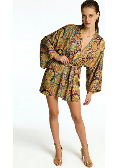 Fumee Vionne Kısa Saten Sabahlık / Kimono Çok Renkli