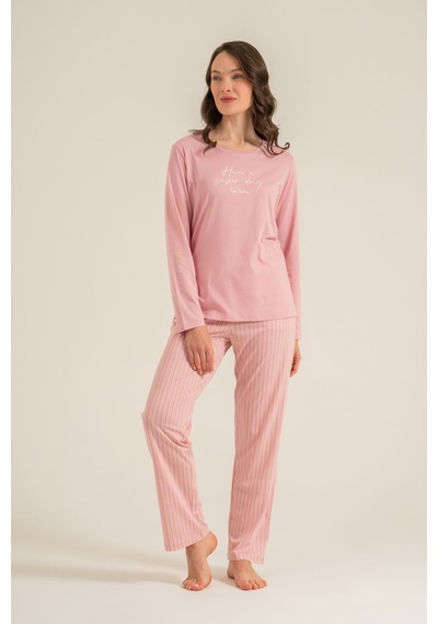 Pierre Cardin Kadın Have A Super Day Pembe Uzun Kol Pijama Takım Pc9294-s-v1 Pc9294-s-v1