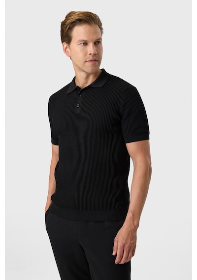 Back And Bond Regular Fit Düğmeli Siyah Triko Tişört